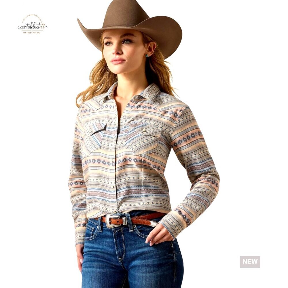 Long Sleeve Snap Front Western Shirt, Cotton Blouse, Regular Fit